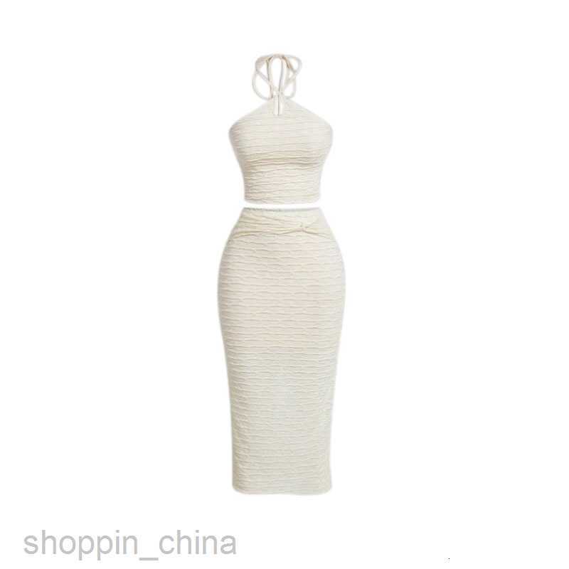 Two Piece Dress Sets Sexy Spicy Girl Drop Top Half Skirt Set Crop Top&Split Thigh Skirt