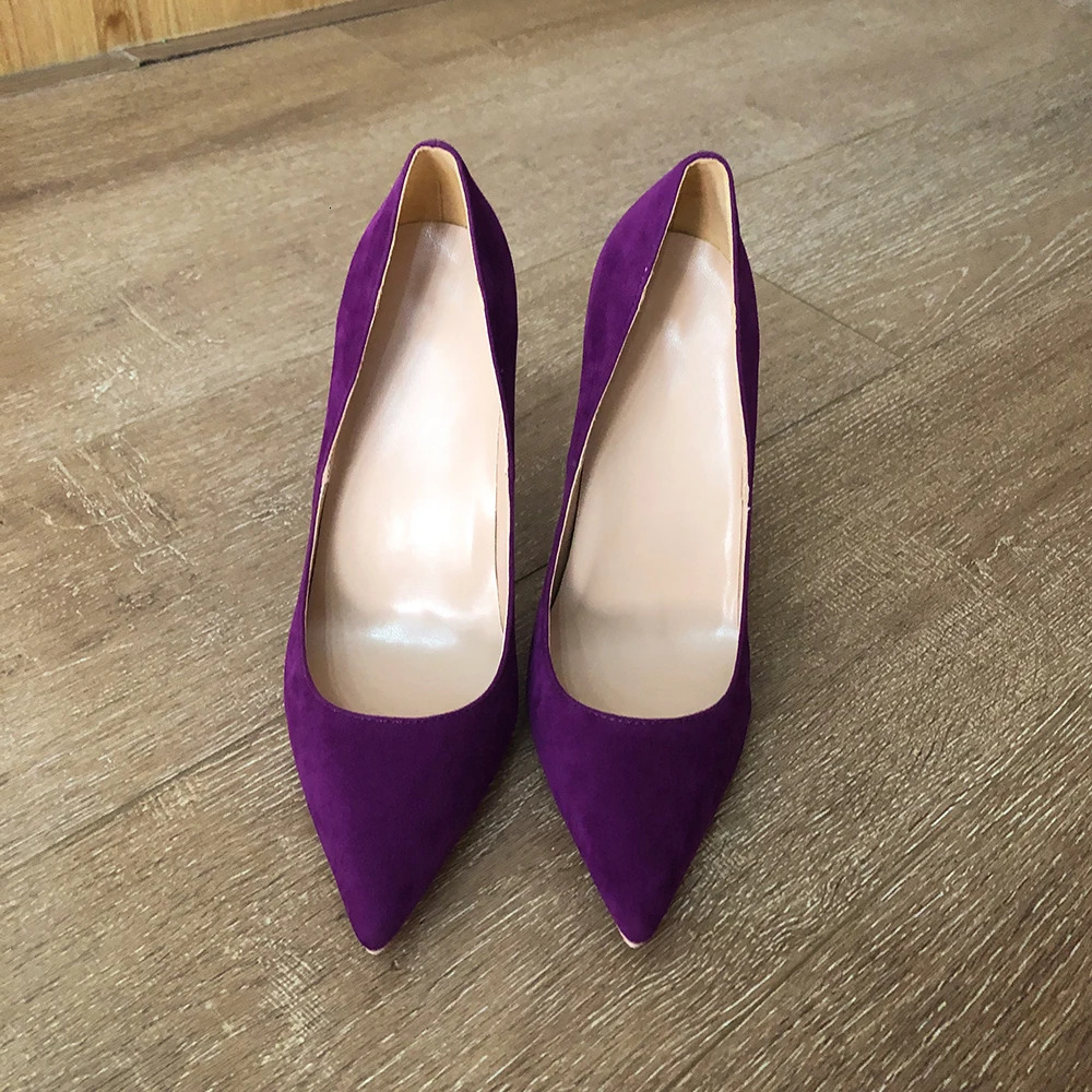 Veowalk Deep Purple Women Flock Fabric Pointed Toe Elegant Stiletto Pumps Classic High Heel Shoes 8cm 10cm 12cm Color Customize 240615