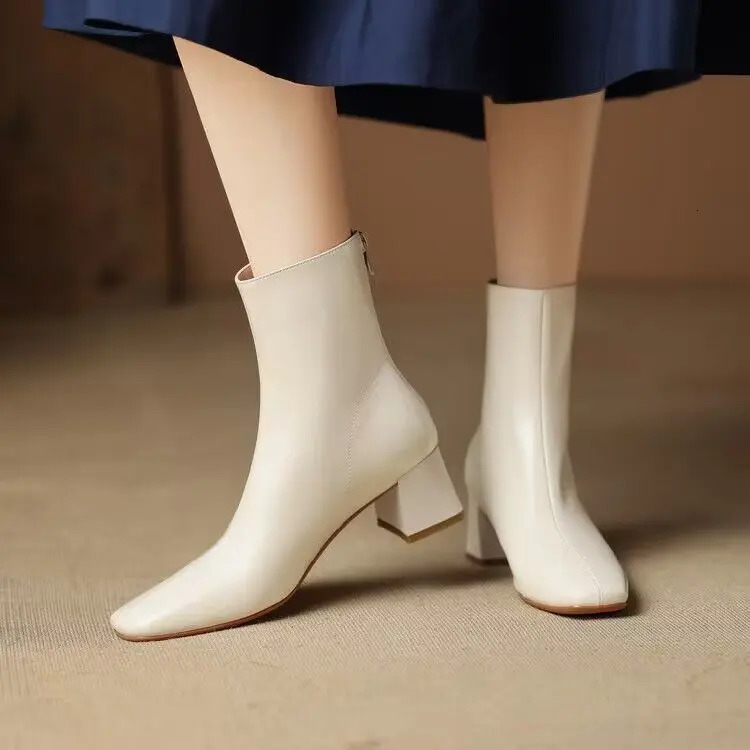 Womens Boots Winter Shoes Zipper Leather Elegant Ankle Rubber Autumn Rock Womens Roman PU Square Shoes Solid S 240614