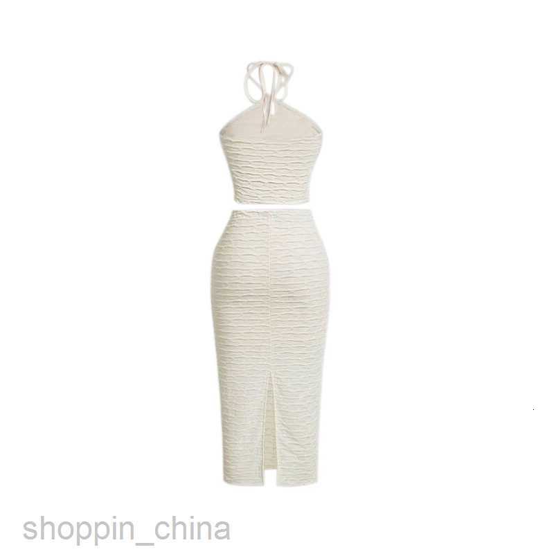 Two Piece Dress Sets Sexy Spicy Girl Drop Top Half Skirt Set Crop Top&Split Thigh Skirt