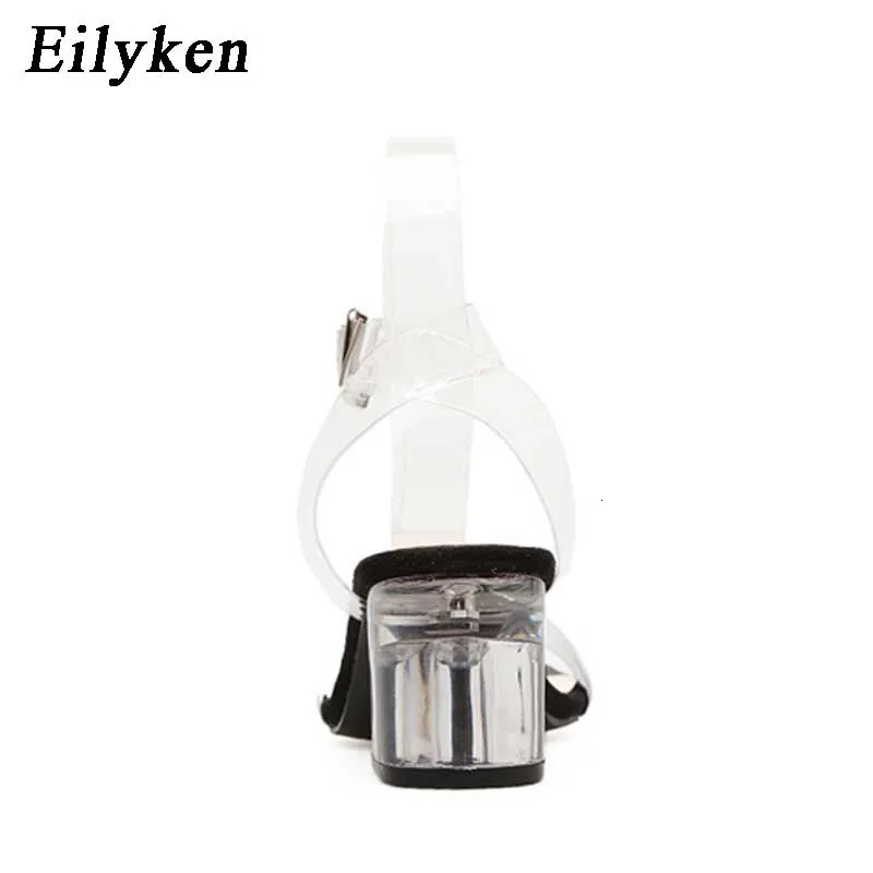 Eilyken PVC Jelly Sandals Women Crystal Open Toed Transparent Square Heel Slippers Zapatos 240615