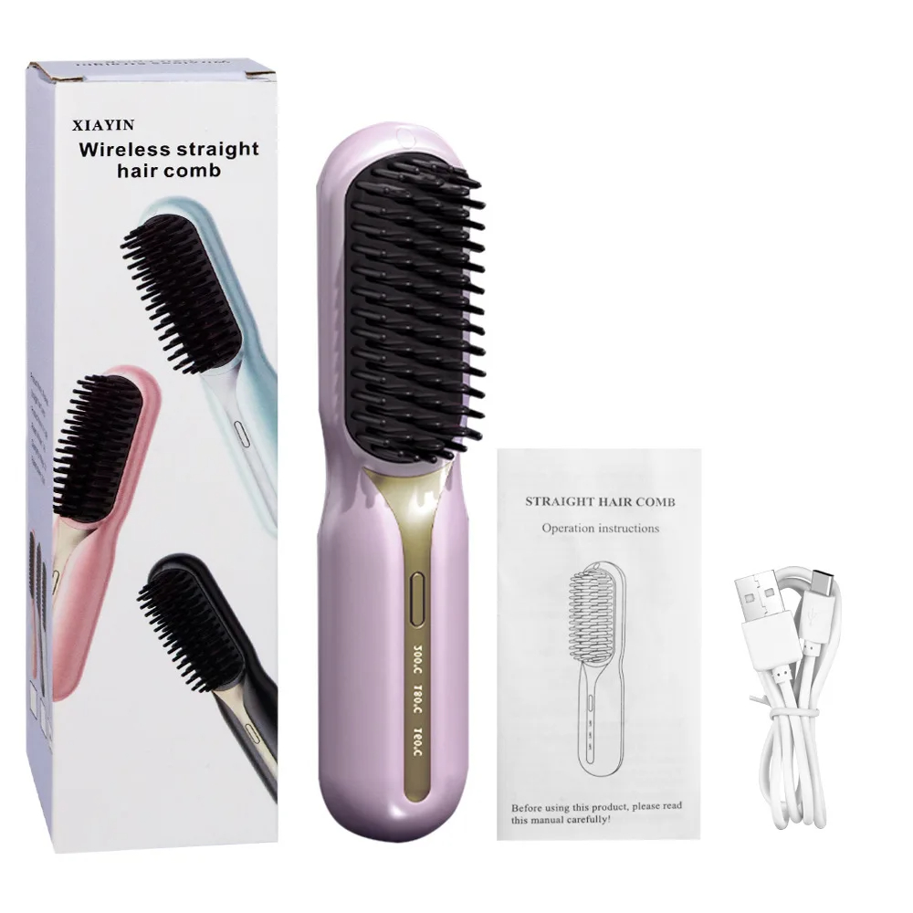 Portable Cordless Hair Straightener Brush USB Rechargeable Hot Comb High Quality Negative Ion Wireless Hair Straight Comb