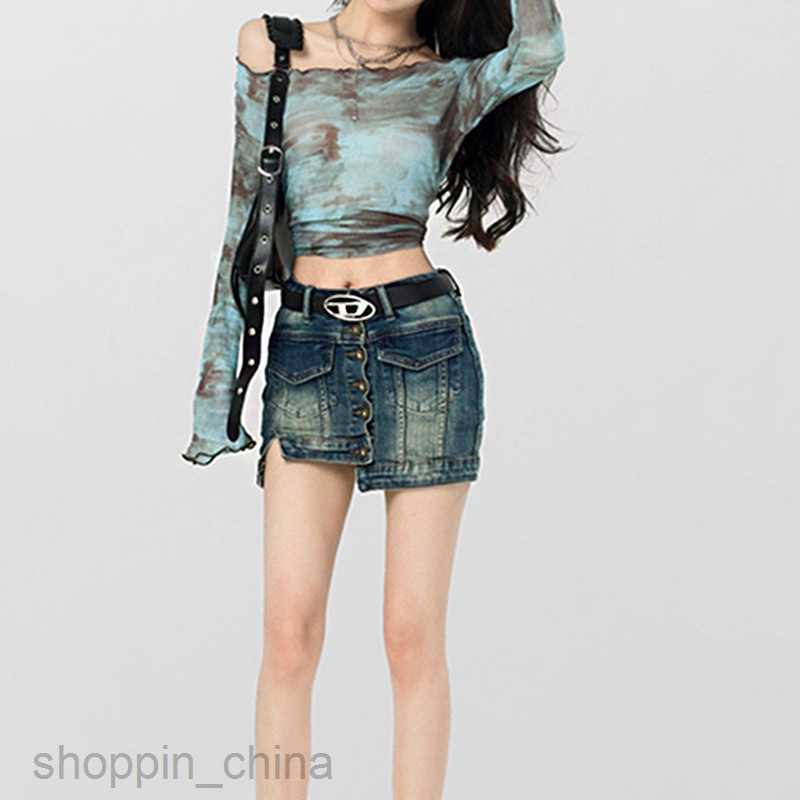 Women's T Shirt Sweet and Spicy Tie Dyed One Shoulder Printed Long sleeved T-shirt Top for Women PG2816 tees