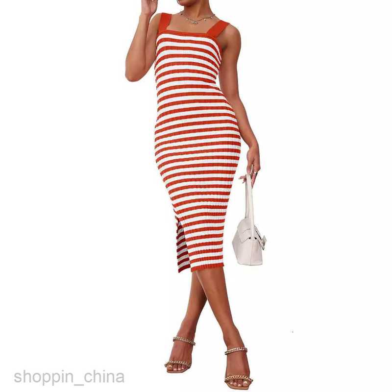 Basic Casual Women Dresses Women's sleeveless suspender striped color blocking knitted sweater slim sexy buttocks wrapped dress