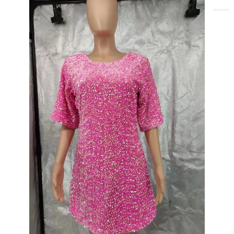 Party Dresses Women Sexy Sequins Dress Large Size Backless Lace Up Round Neck Female Causal Fashion Club Pullover Elegant Short Cloth