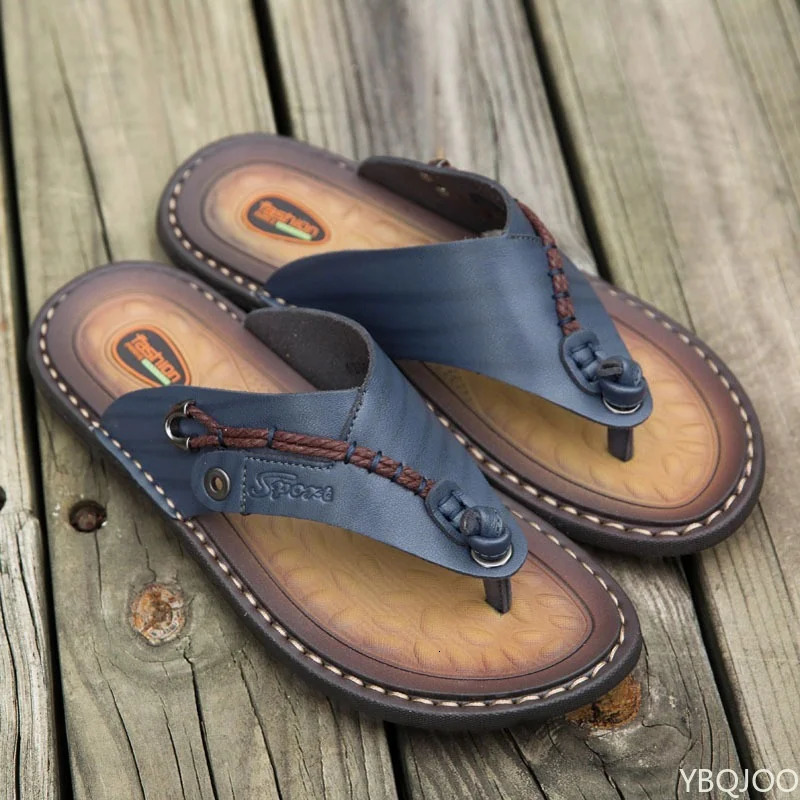 Summer Handmade Leather Slide Fashion Mens Flip Outdoor Breathable and Comfortable Mens Simple Sandals 240615