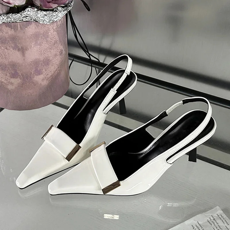 Eilyken Sexy Pointed Toe Patent Leather Women Pumps Street Style Slingback Thin High Heels Shallow Ladies Sandals Shoes 240615
