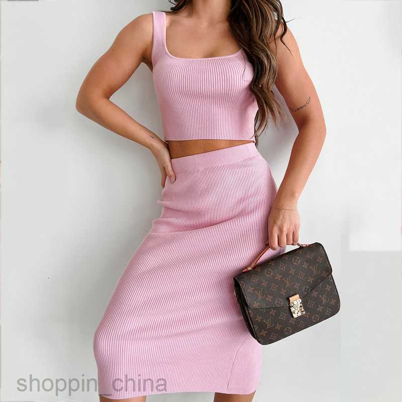 Two Piece Dress Sets Women's Fashion Sexy waist Suspended Tank Top Temperament Split Slim Long Dress Set