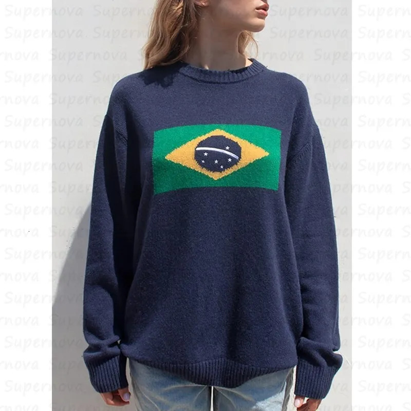 fashionable womens sweater top 90s retro Brazilian sports aesthetics Harajuku sweater oversized Y2K sweater clothing 240604
