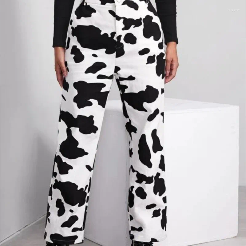 Womens Jeans Milk Cow Print Denim Pant Women High Waist Loose Straight Pants Harajuku Swt Casual Wide Leg Trousers Strtwear Z260313