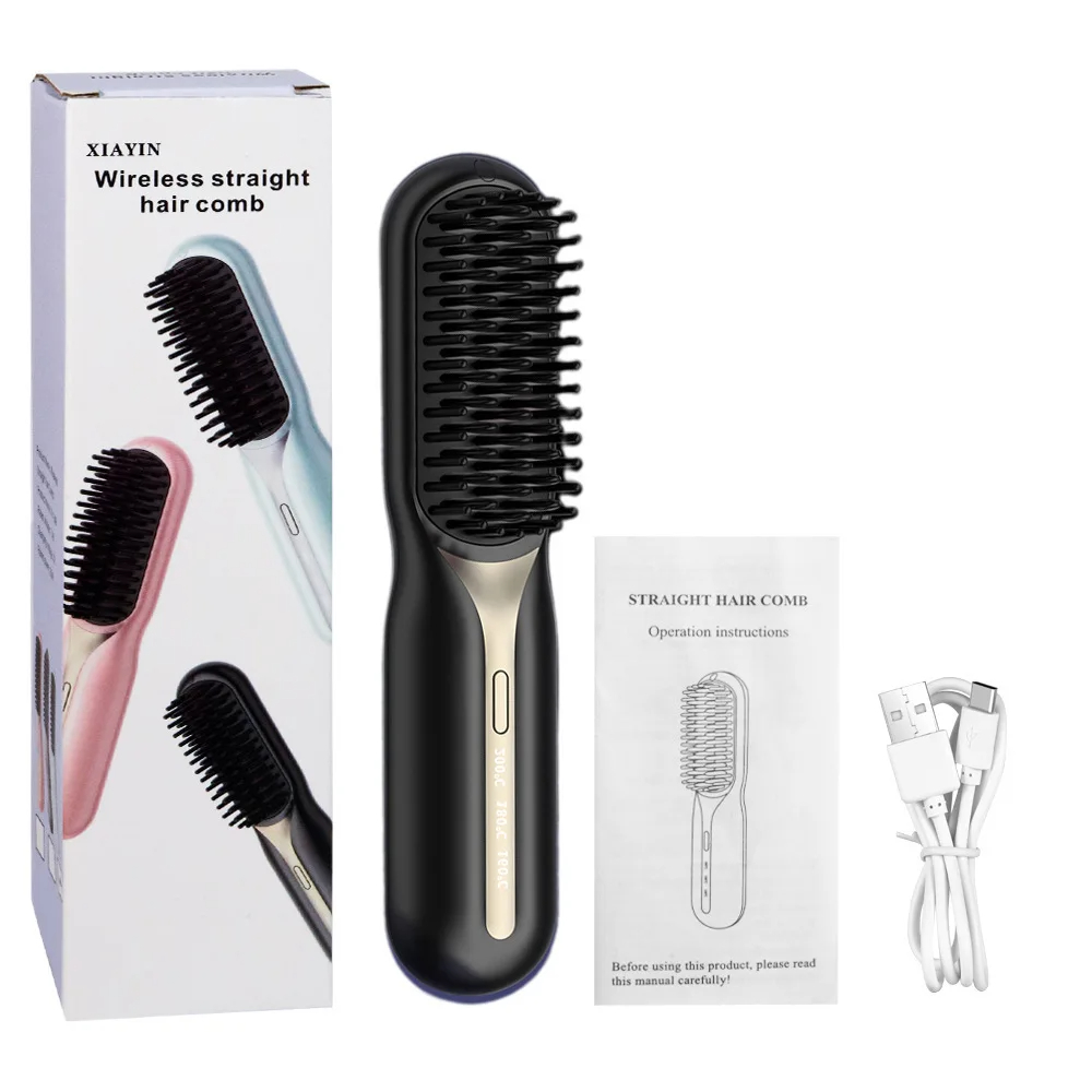 Portable Cordless Hair Straightener Brush USB Rechargeable Hot Comb High Quality Negative Ion Wireless Hair Straight Comb