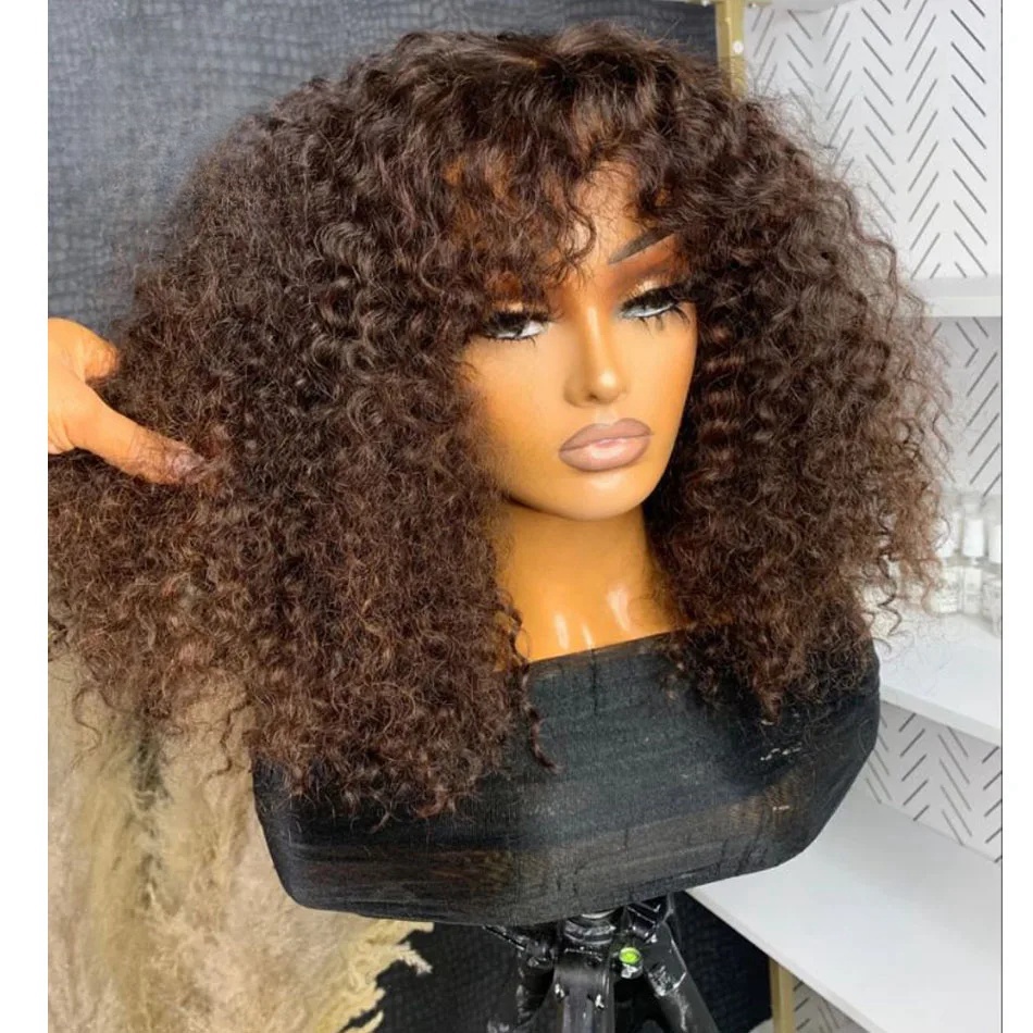 200density Human Hair Wigs for Women Brazilian Short Bob Kinky Curly with Bangs Perruque Cheveux Humain NO Synthetic Full Lace Wig