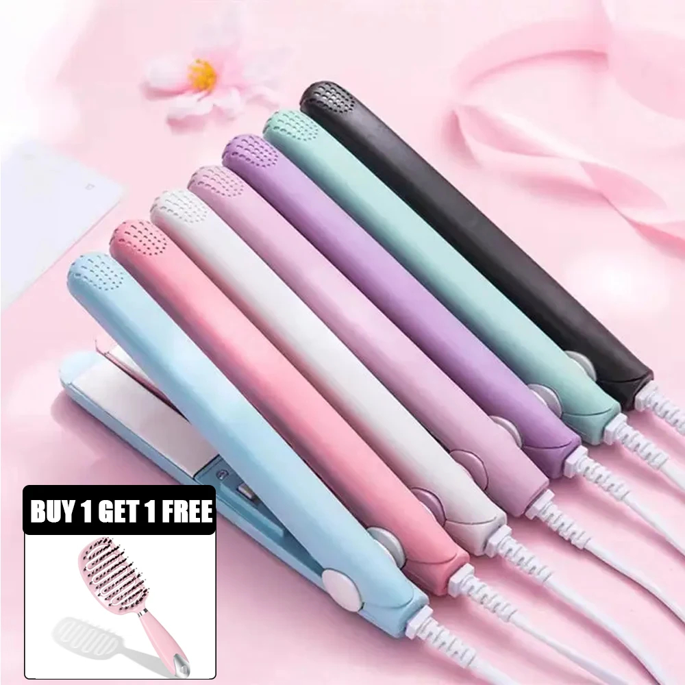 Multicolor Splint Mini Hair Straightener No Damage Ceramic Plate Straight Volume Dual-Purpose Bangs Curling Iron With Hair Comb