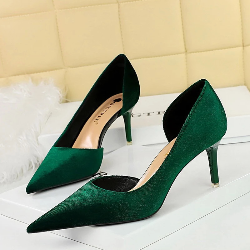 2024 Arrivals Women 11cm Thin Heels Corduroy Pumps Lady Wedding Bridal Heels Side Hollowing Shoes 240615