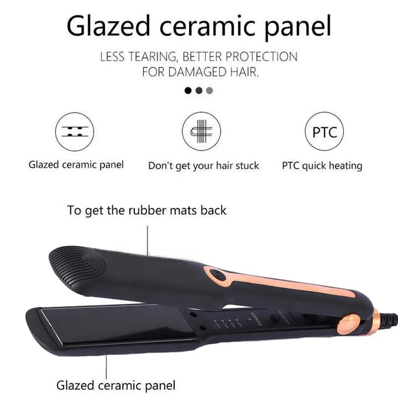 Hair Straightener Fast Ptc Instant Heating Ceramic Plate Flat Iron Adjustable Temperature 2 In 1 Straight Curler Styling Tool