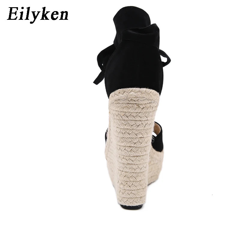 EilyKen Women Summer Butterfly Knot Solid Black Open Toe Sandals Fashion Platform High Heel Wedge Shoes Ankle Bowtie Dress Pumps 240615