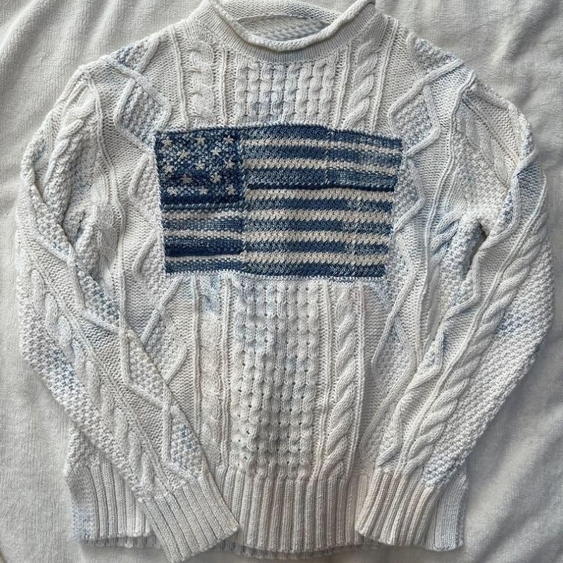 Winter Knitted Womens Sweater Slim Fit US Flag Letter Sweater Warm Street Personalized Casual Y2k Harajuku Pullover 240604