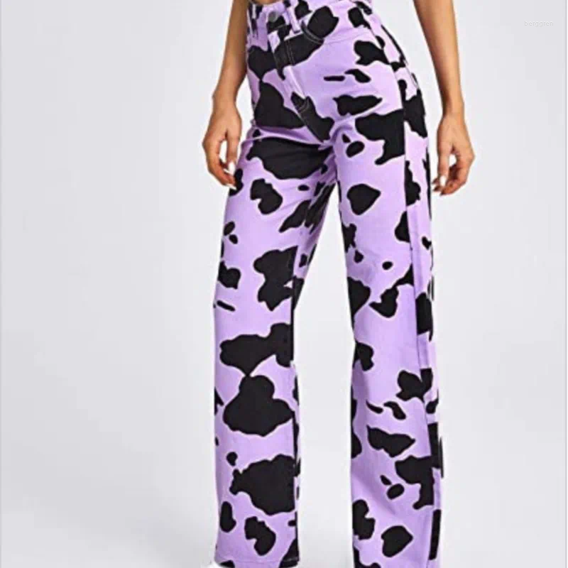 Womens Jeans Milk Cow Print Denim Pant Women High Waist Loose Straight Pants Harajuku Swt Casual Wide Leg Trousers Strtwear Z260313