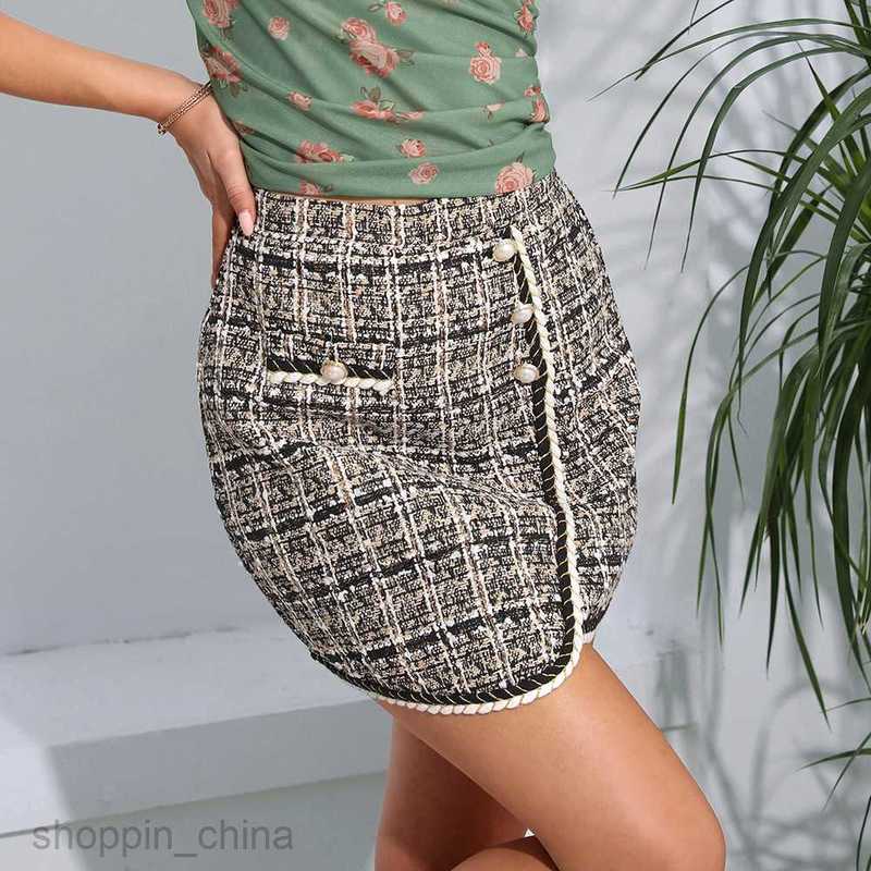 fashion women Skirts Spring and Autumn Checkered Buckle High Waist Wrap Hip Half Skirt Irregular Skirt PG168