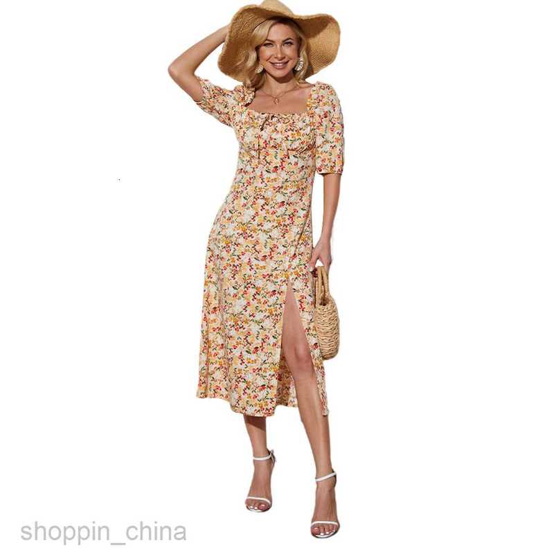 Basic Casual Women Dresses Women's square neck casual print holiday tea break dress for women JR2276