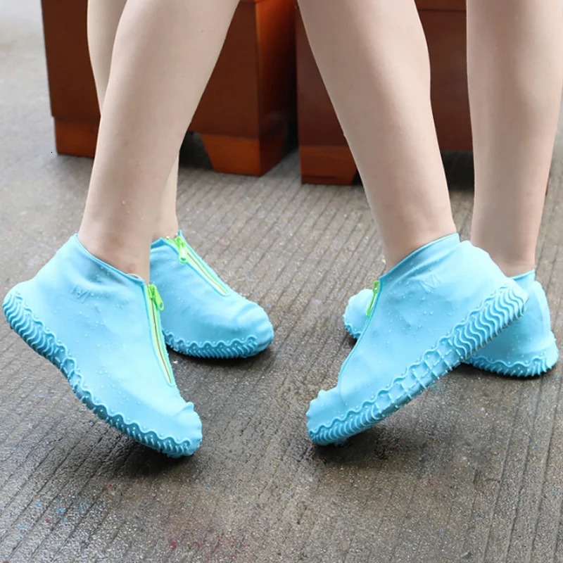waterproof shoe cover for rain boots unisex outdoor solid anti slip and wear-resistant reusable zipper silicone shoe cover 240615