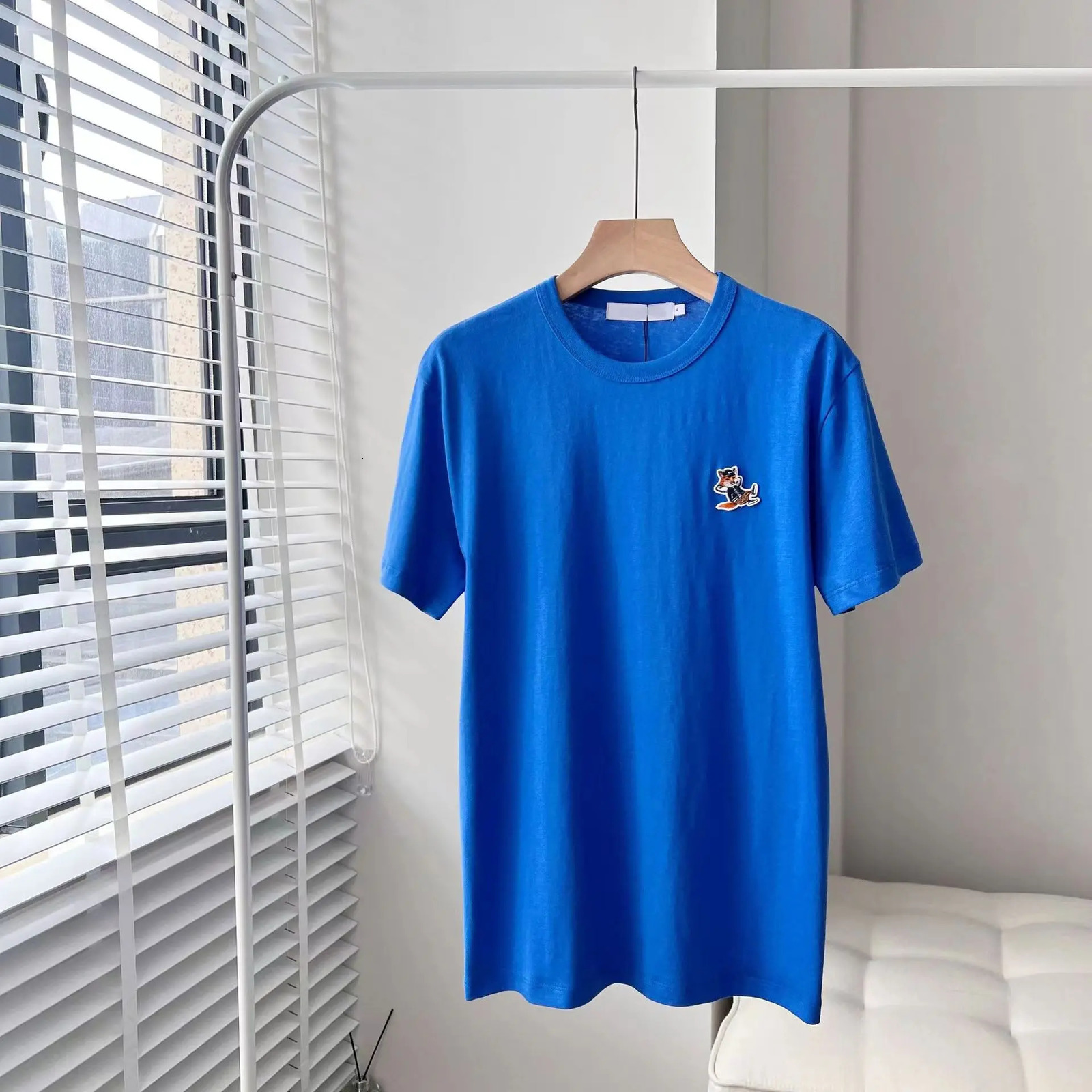 Spring M Family Hooded Fox Embroidery Couple Style Combed Cotton Round Neck Short Sleeve Versatile Straight Tshirt 240601