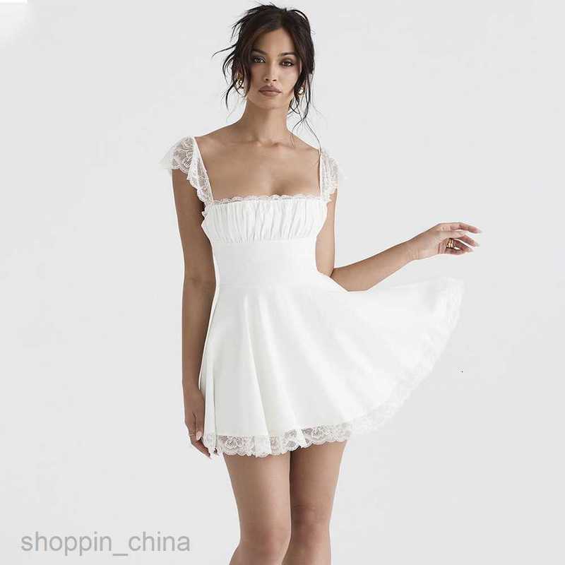 Basic Casual Women Dresses Women's summer new lace square neck suspender dress slim backless white dress