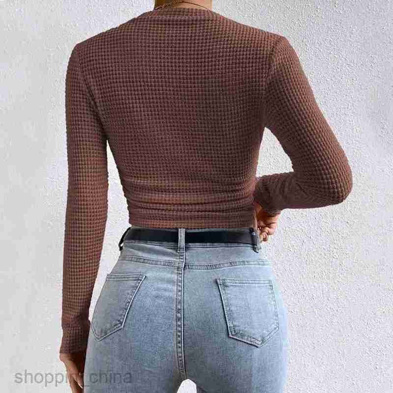 Women's T Shirt Women's New Solid Color Casual Knitted Pleated Round Neck T-shirt PG2340 tees