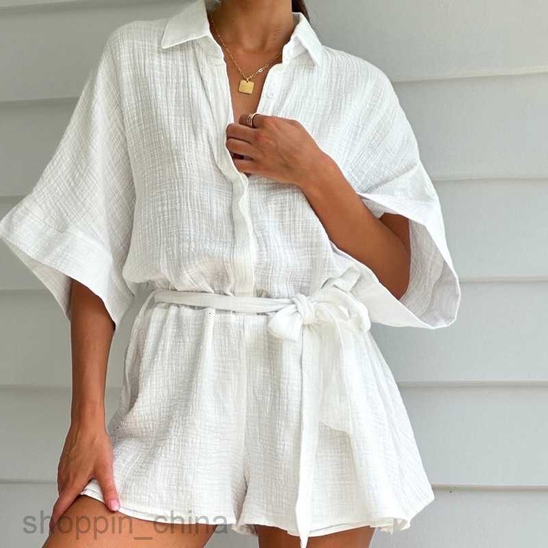 Women's Tracksuits Women new solid color U-neck half sleeve tie top loose half skirt bottom summer set Sets