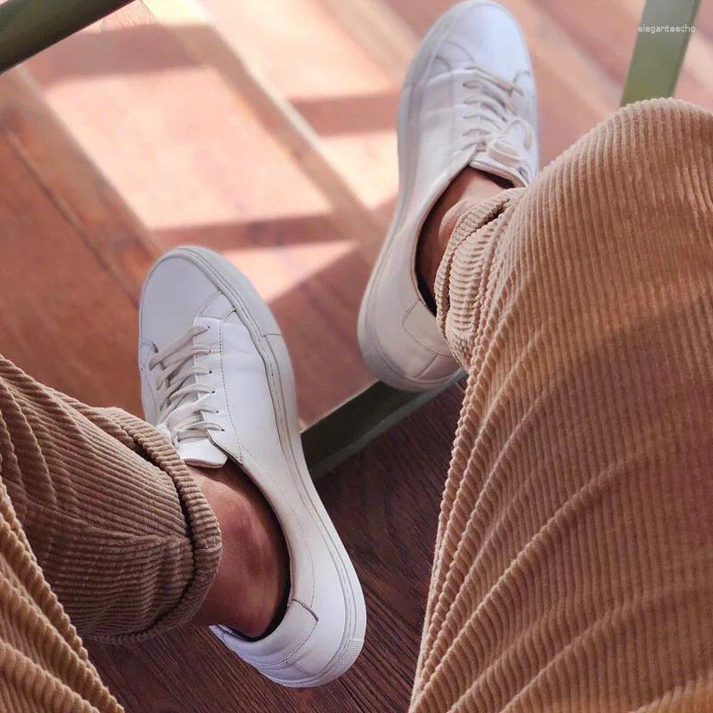 Casual Shoes Classic White Men Genuine Leather Unisex Flat Couple Running Sneakers Chunky Women Real