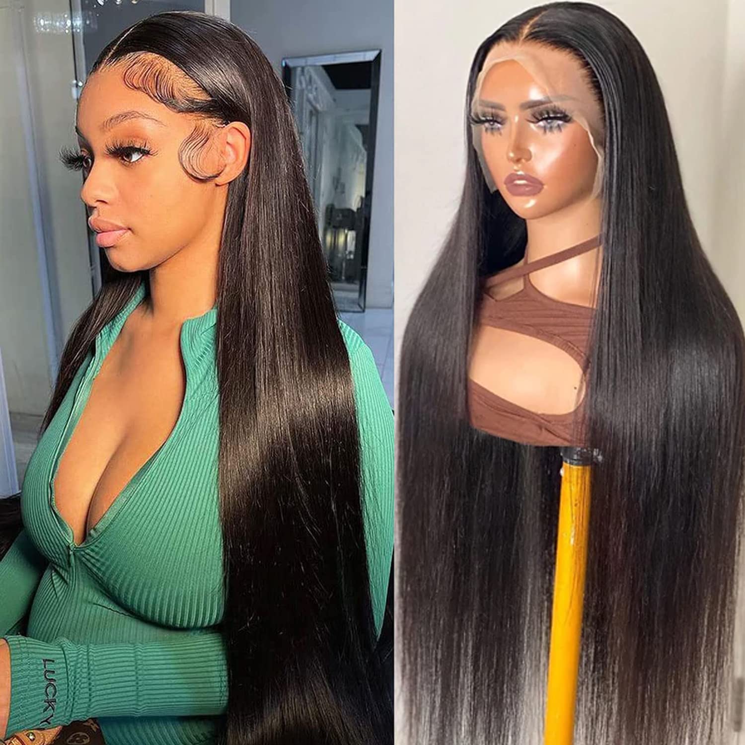 Straight Lace Front Wig Brazilian Virgin Human Hair 4x4 5x5 6x6 7x7 13x4 13x6 360 Full Lace Wigs for Women Natural Black Color Pre-Plucked Natural Hai