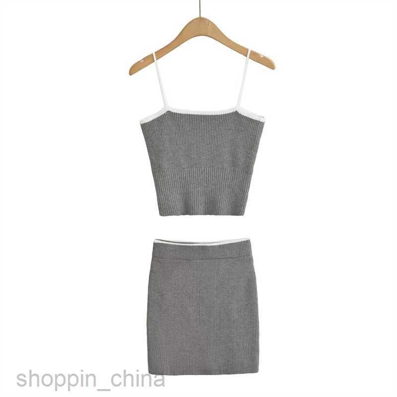 Two Piece Dress Sets New Sexy Solid Color Hanging Strap Small Tank Top Wrap Hip Skirt Two Piece Set PG3100