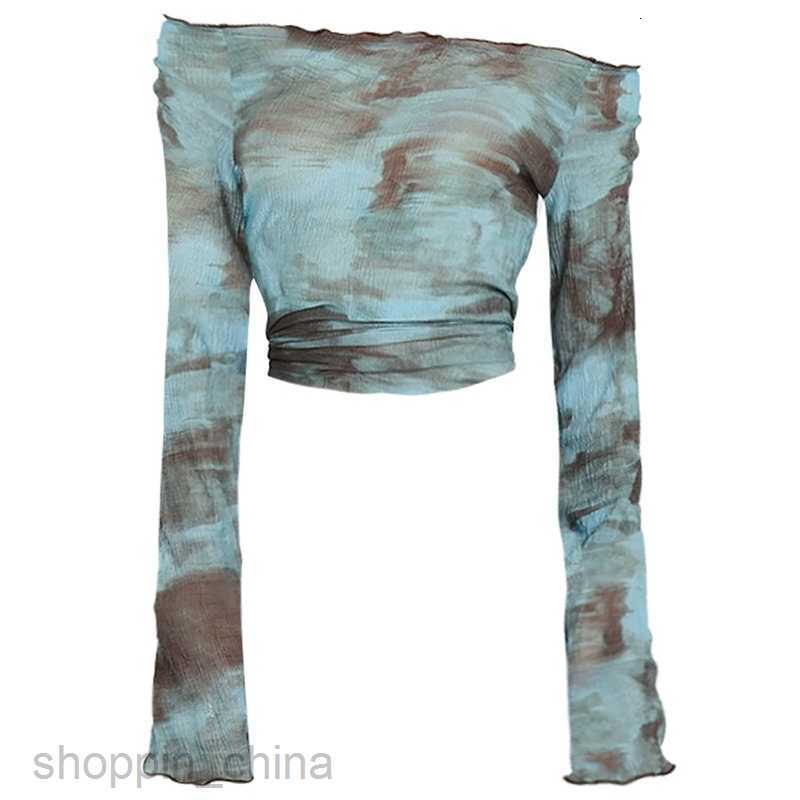 Women's T Shirt Sweet and Spicy Tie Dyed One Shoulder Printed Long sleeved T-shirt Top for Women PG2816 tees