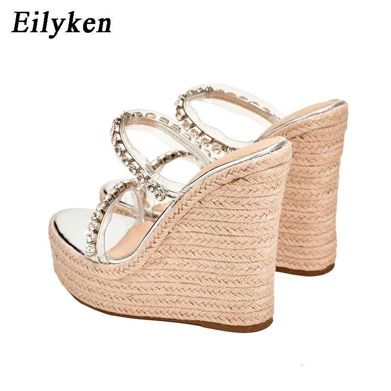 Eilyken 2024 CRYSTAL Platform Wedges Slippers Summer Peep Toe Shoes Woman Sexy Super High Mules Female Sandals 240615