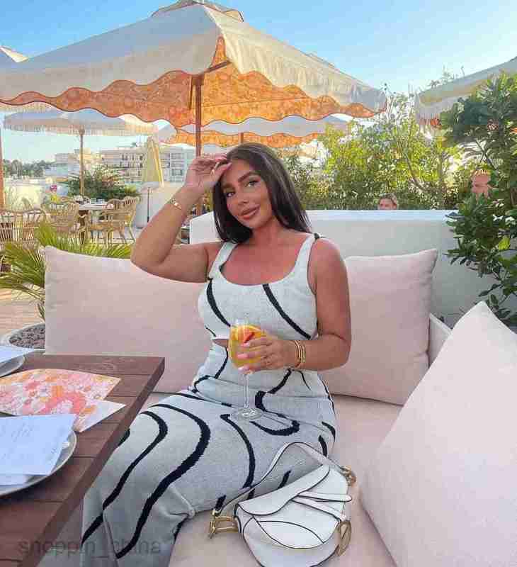 Two Piece Dress Sets Women's Wave Stripe Open Navel Tank Top Knitted Set Top Open Navel Half Body Long Dress