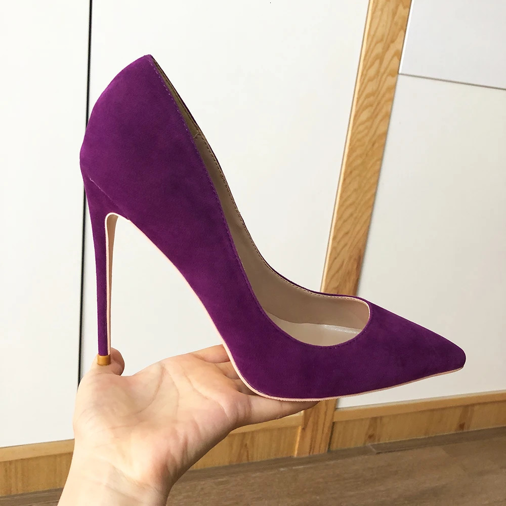 Veowalk Deep Purple Women Flock Fabric Pointed Toe Elegant Stiletto Pumps Classic High Heel Shoes 8cm 10cm 12cm Color Customize 240615