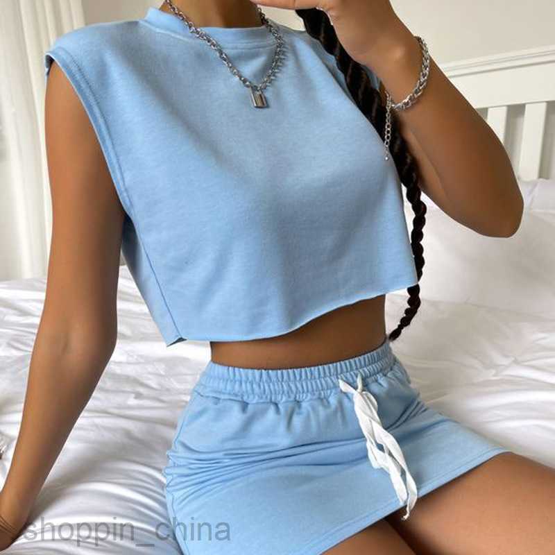Two Piece Dress Sets New Skirt Set Casual Fashion Round Neck Short Sleeve Top Drawstring Half Skirt Set