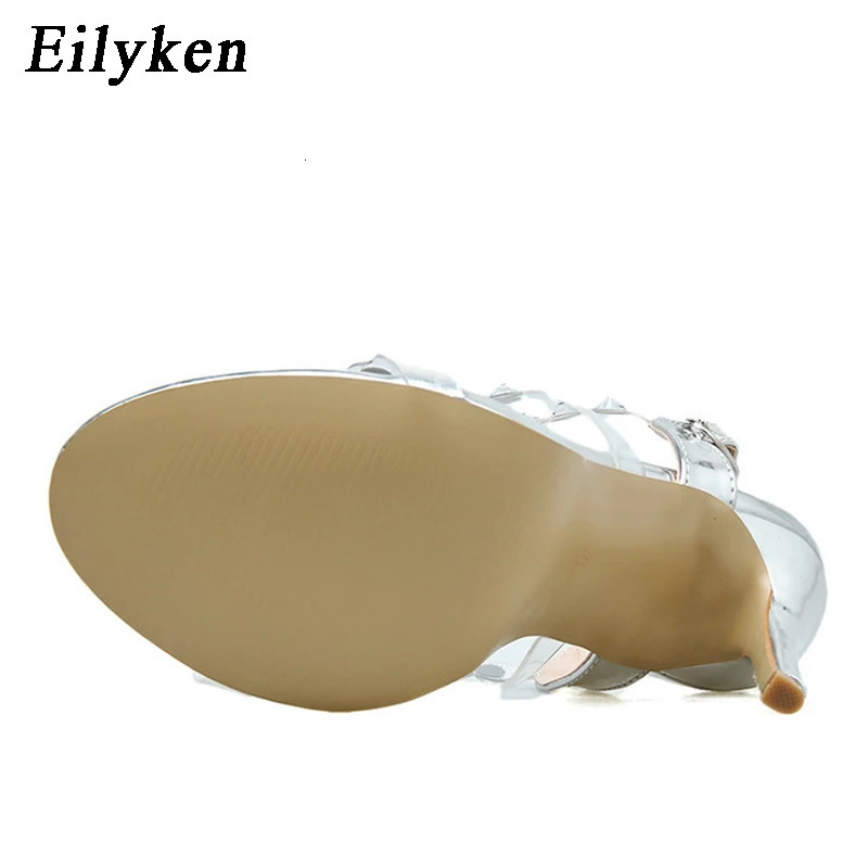 Eilyken Sexy Wedding Party Women Sandals Fashion PVC Transparent Crystal Rhinestone Slides Buckle Strap Stiletto Heels Shoes 240615