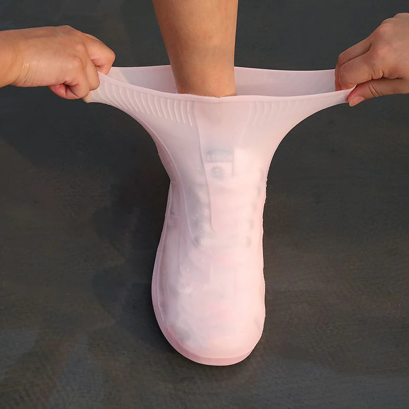 High elastic pink TPE shoe cover plus size mens rubber rain boots anti slip double sole neutral waterproof glass 240614