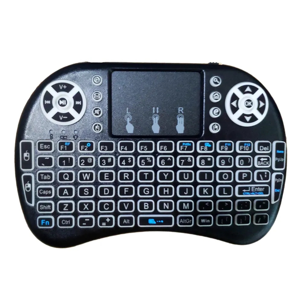 Mini i8 Wireless Keyboard 7 Colors Backlight Backlit 2.4G Air Mouse Remote Control Touchpad Rechargeable Lithium Battery for Android TV Box