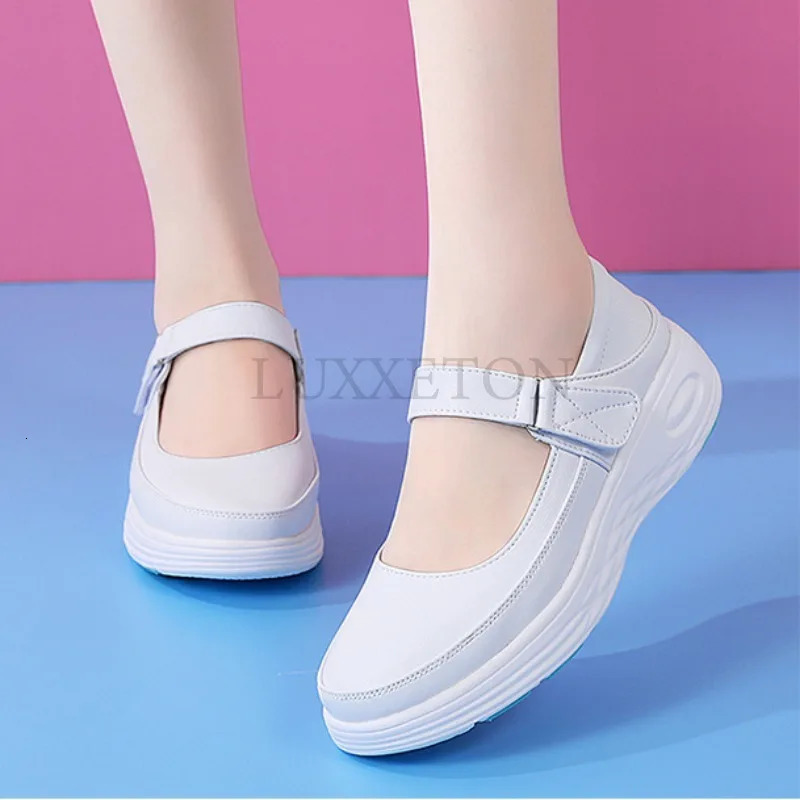 Genuine leather air cushion nurse shoes womens spring soft soles breathable thick soles womens shoes white shoes 240614