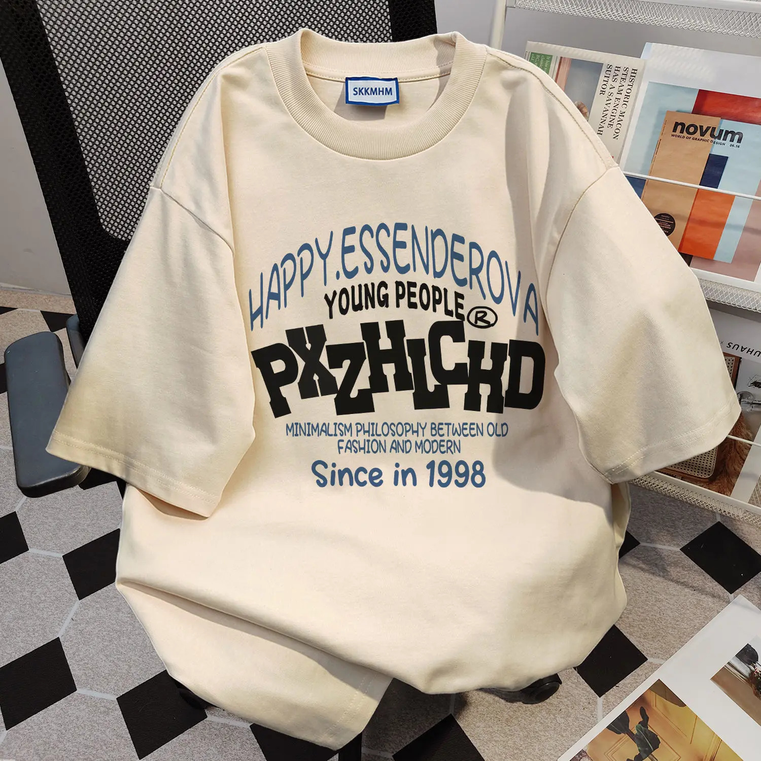 American style high street personalized letter print round neck short sleeved summer men and women loose vintage casual Tshirt 240601