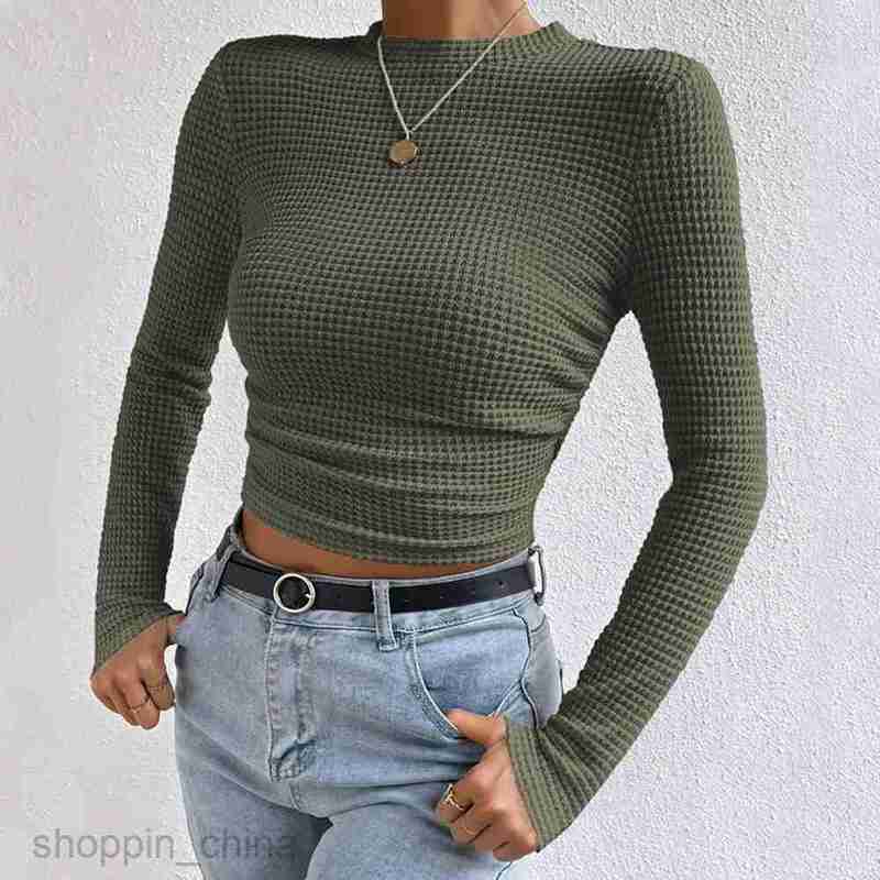 Women's T Shirt Women's New Solid Color Casual Knitted Pleated Round Neck T-shirt PG2340 tees