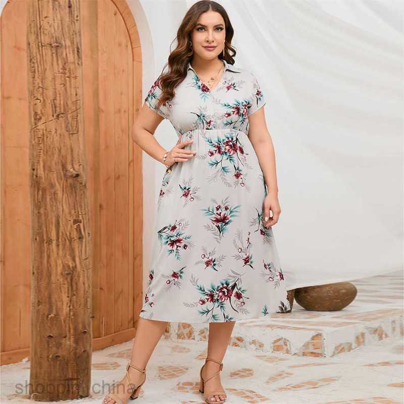 Basic Casual Women Dresses Large size women's summer new shirt collar short sleeved side slit dress JR5051