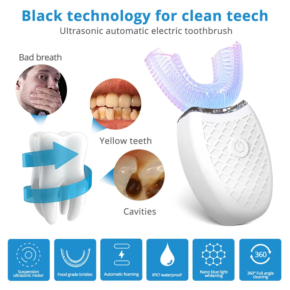 Intelligent Soundwave Electric Sonic Automatic Electric Toothbrush For Adult U Shaped 360 Degree Toothbrush USB Rechargeable Teeth Cleaning & Whitenin