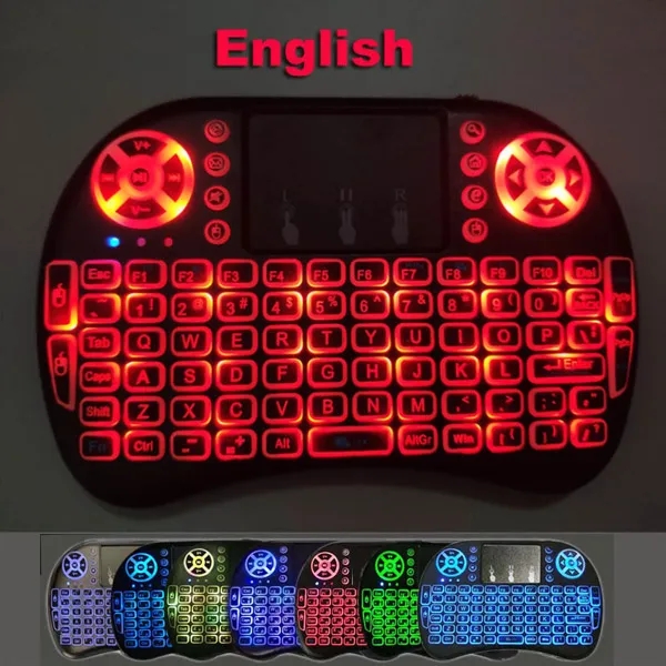 Mini i8 Wireless Keyboard 7 Colors Backlight Backlit 2.4G Air Mouse Remote Control Touchpad Rechargeable Lithium Battery for Android TV Box