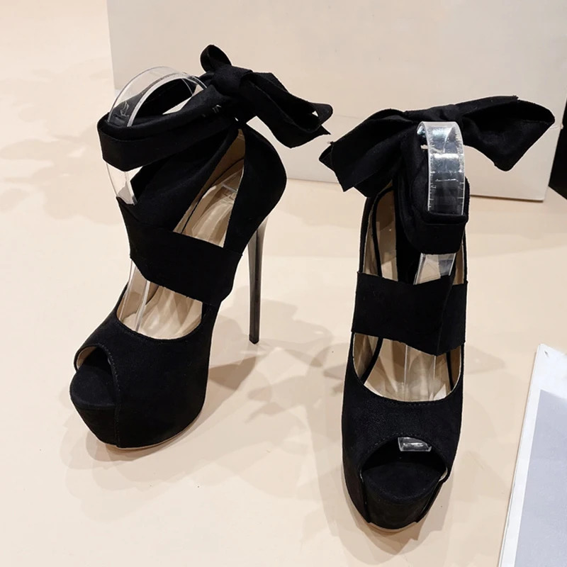 Liyke Black High Heels For Women 2024 Fashion Ankle Cross Strap Platform Pumps Sexy Peep Toe Party Dress Shoes Stiletto Sandals 240615