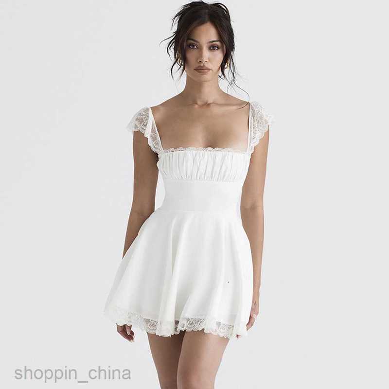 Basic Casual Women Dresses Women's summer new lace square neck suspender dress slim backless white dress