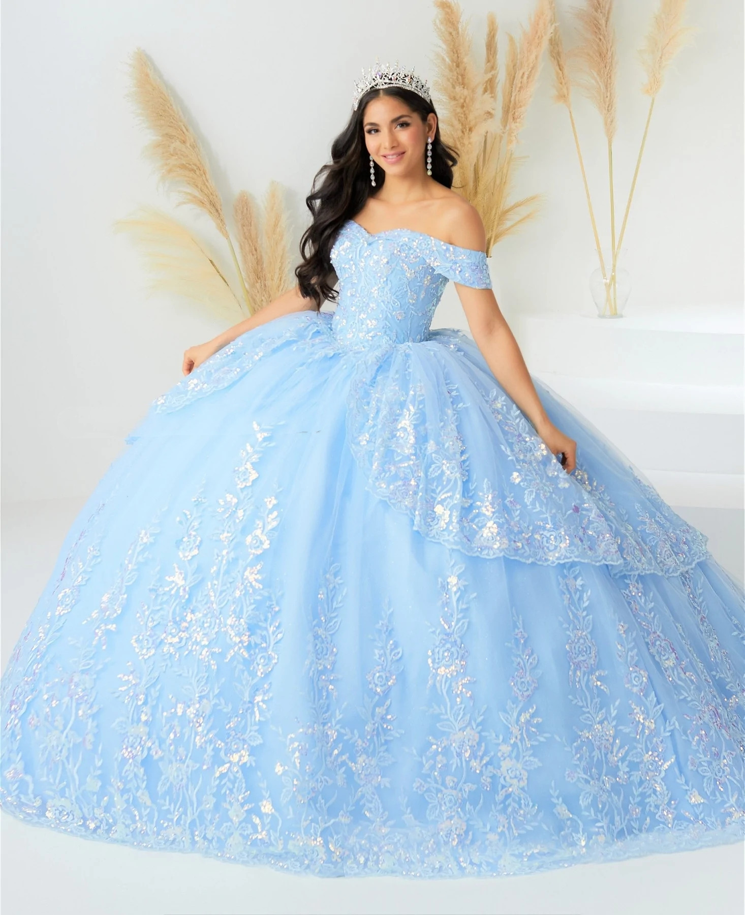 Sparkly Mexican Quinceanera Dresses Ball Gown Off The Shoulder Appliques Puffy Charro Sweet 16 Dresses 15 Anos