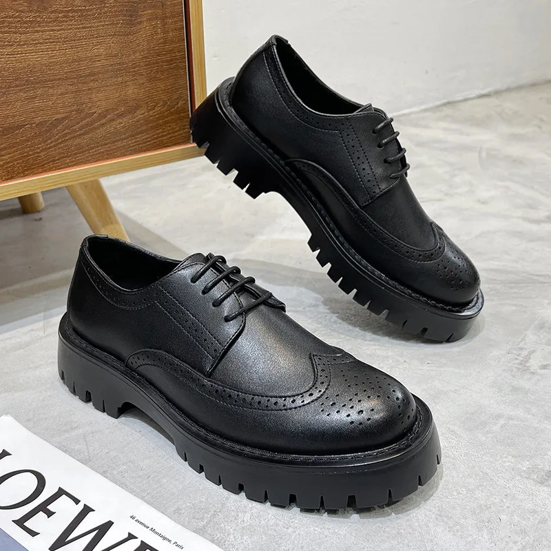 British Style Brogue Shoes for Men Business Casual Fashion Commute Thick Sole Leather Shoes Male Platform Wedding Dress Shoes 240614